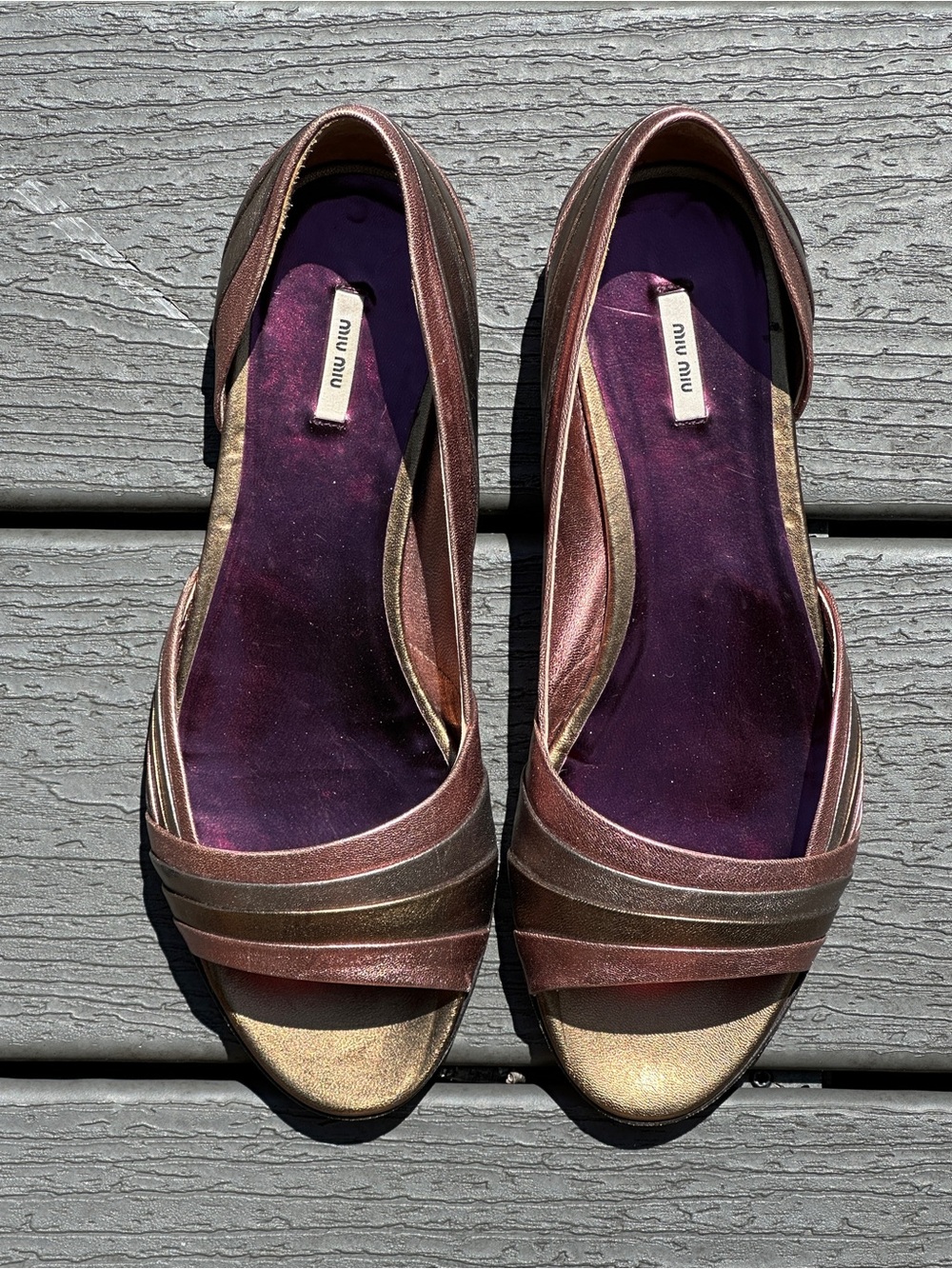 Miu Miu Metallic Multi-Tone Leather D'Orsay Open Toe Flats 37.5 / 7.5